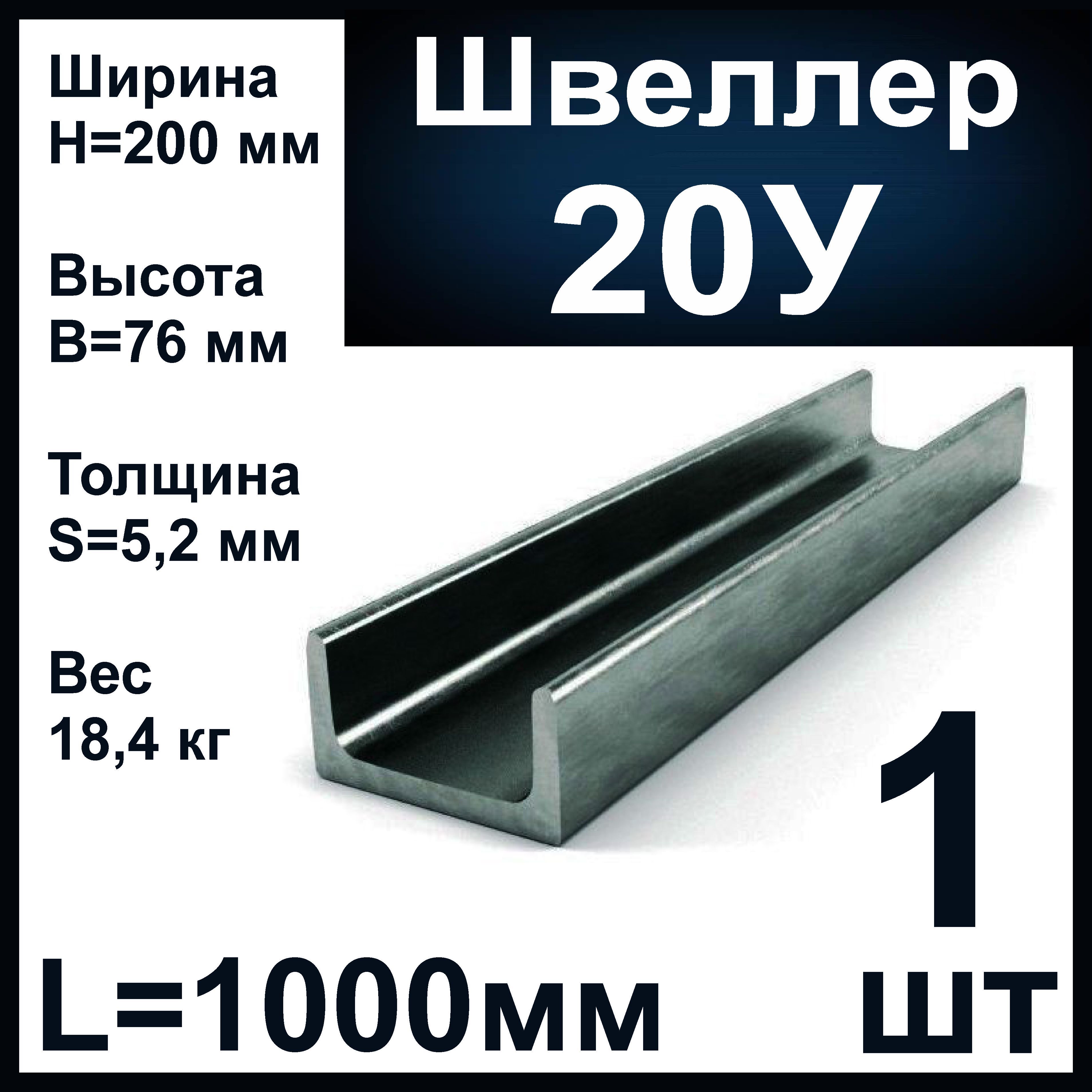 Швеллер20Устальной,металл.Длина1000мм