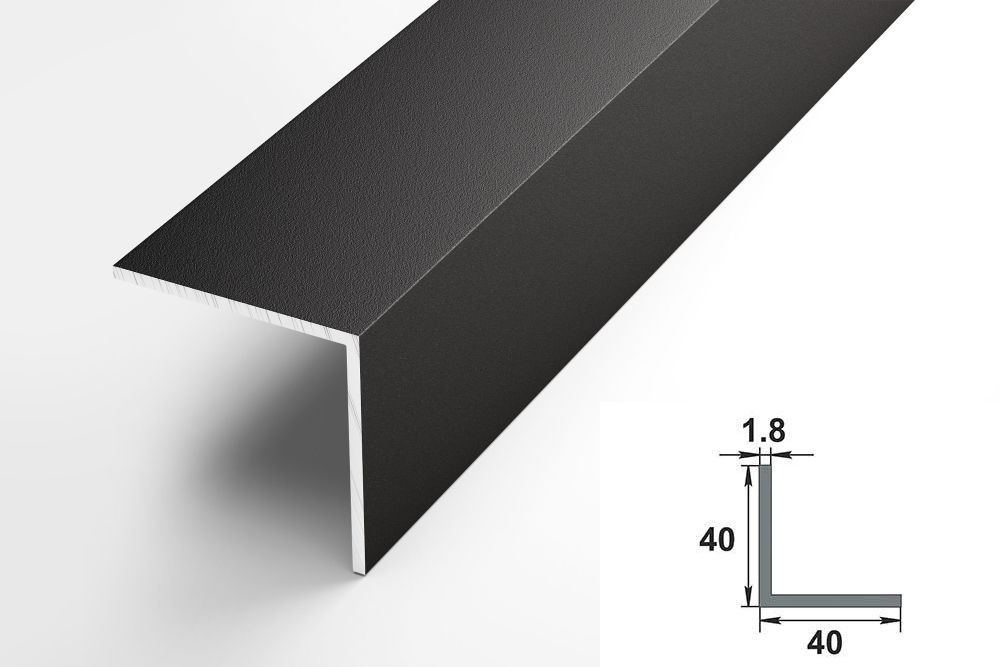 Уголок алюминиевый ПН 40х40, длина 2,7 м, профиль угловой внешний, - окрас Черный матовый