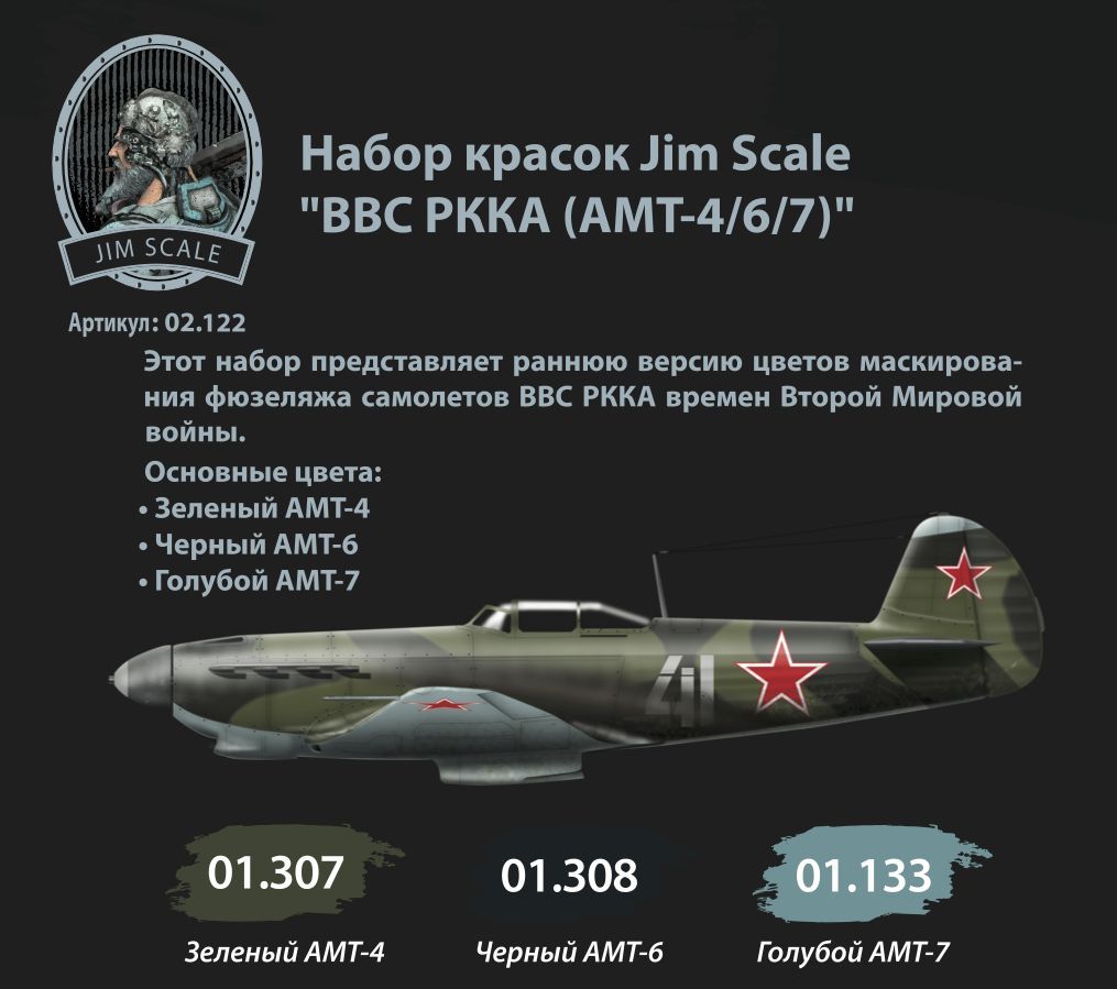 Набор красок Jim Scale ВВС РККА (АМТ-4/6/7), 3 шт по 18 мл