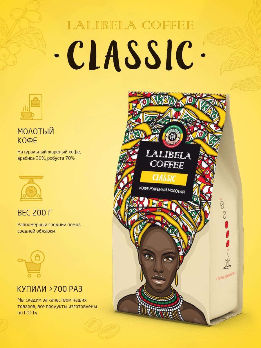 Кофе молотый 200 гр LALIBELA COFFEE CLASSIC, арабика, робуста