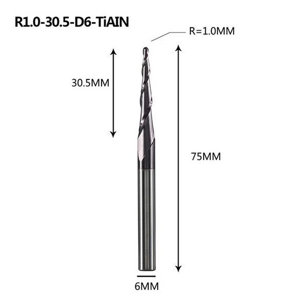 ТвердосплавнаяфрезаконуснаядвухзаходнаясферическаяR1.0-30.5-D6-TiAlNдлячпуфрезерногостанка