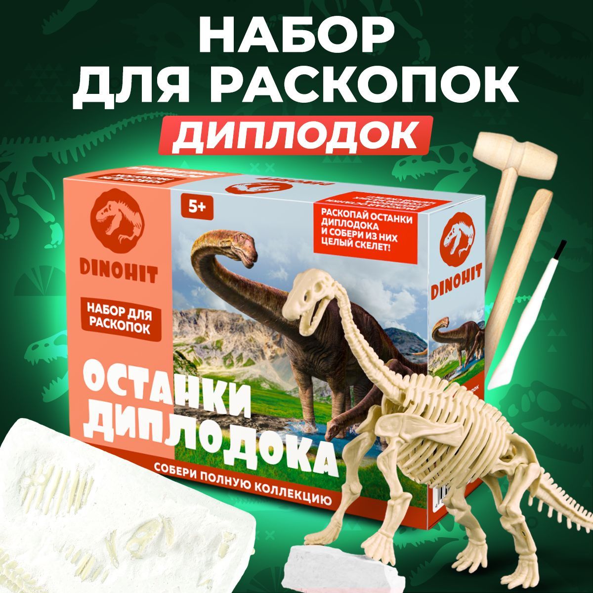 Раскопки динозавра скелет Диплодока DINOHIT / Опыты и эксперименты для  детей / Игрушка для мальчика и девочки от 5-6 лет - идеальный подарок -  купить с доставкой по выгодным ценам в интернет-магазине OZON (1031840391)