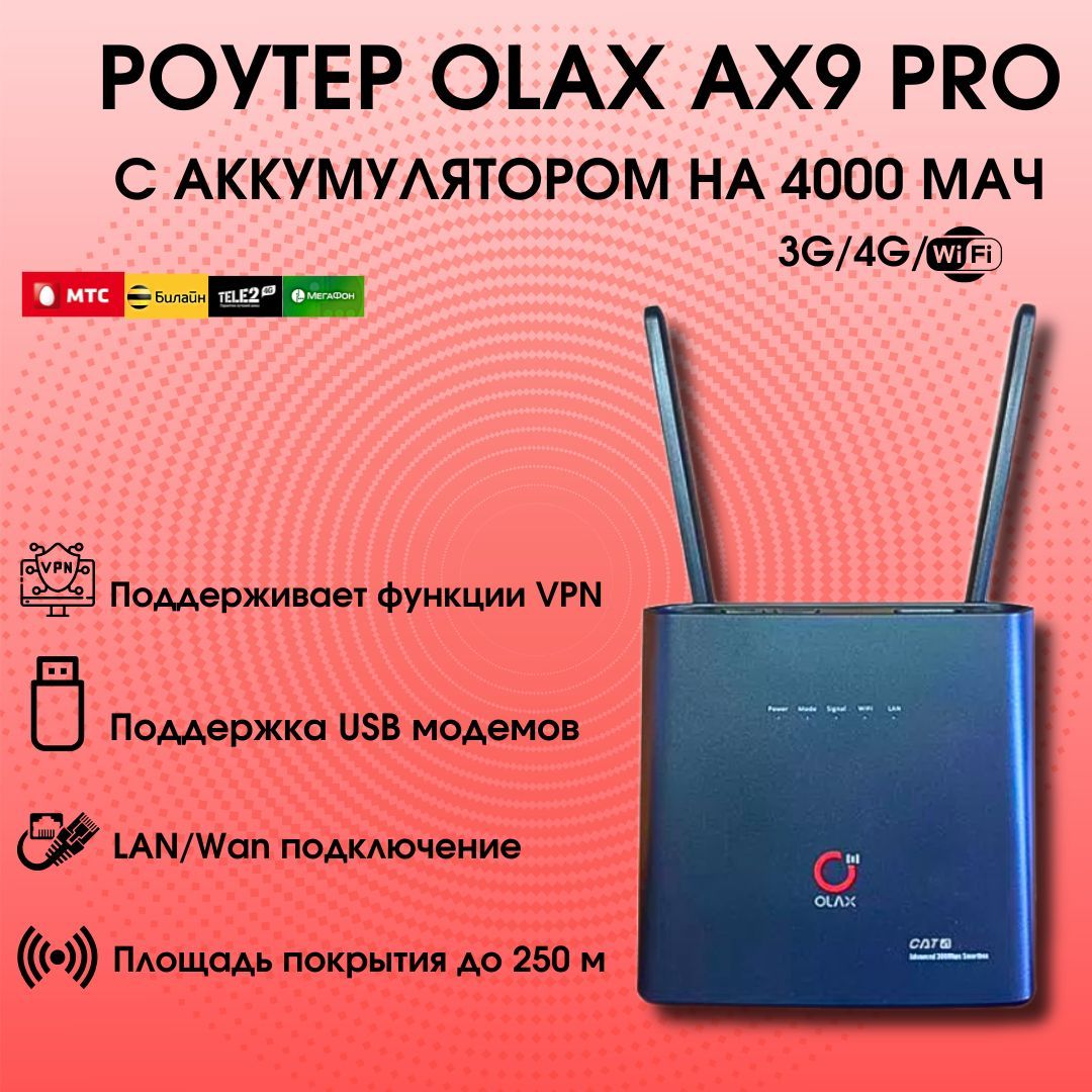 WiFi-роутер OLAX AX9 PRO 4G 3G LTE Cat.4, черный