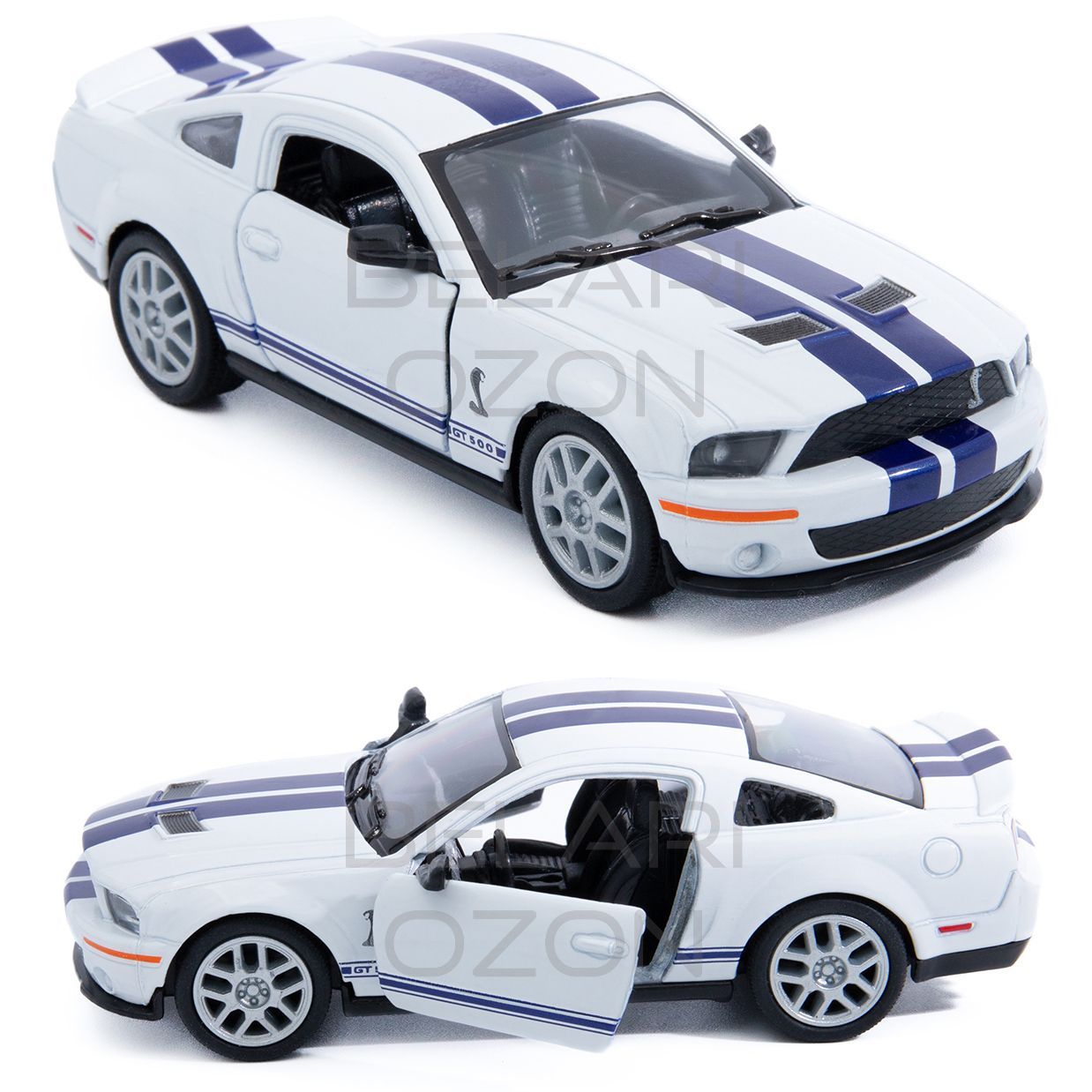 Машинка металлическая Kinsmart 1:38 2007 Ford Shelby GT500 (Форд Мустанг  Шелби) KT5310D инерционная, двери открываются / Белый - купить с доставкой  по выгодным ценам в интернет-магазине OZON (656837242)