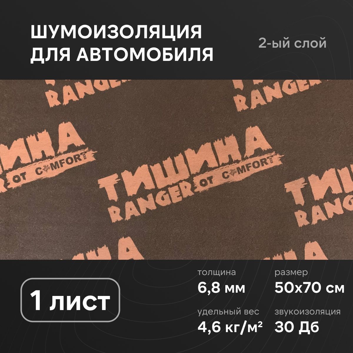 Шумоизоляция Ranger ( 0,5 х 0,7 м) 6.8мм ТИШИНА Comfortmat - купить по  выгодной цене в интернет-магазине OZON (1113514395)