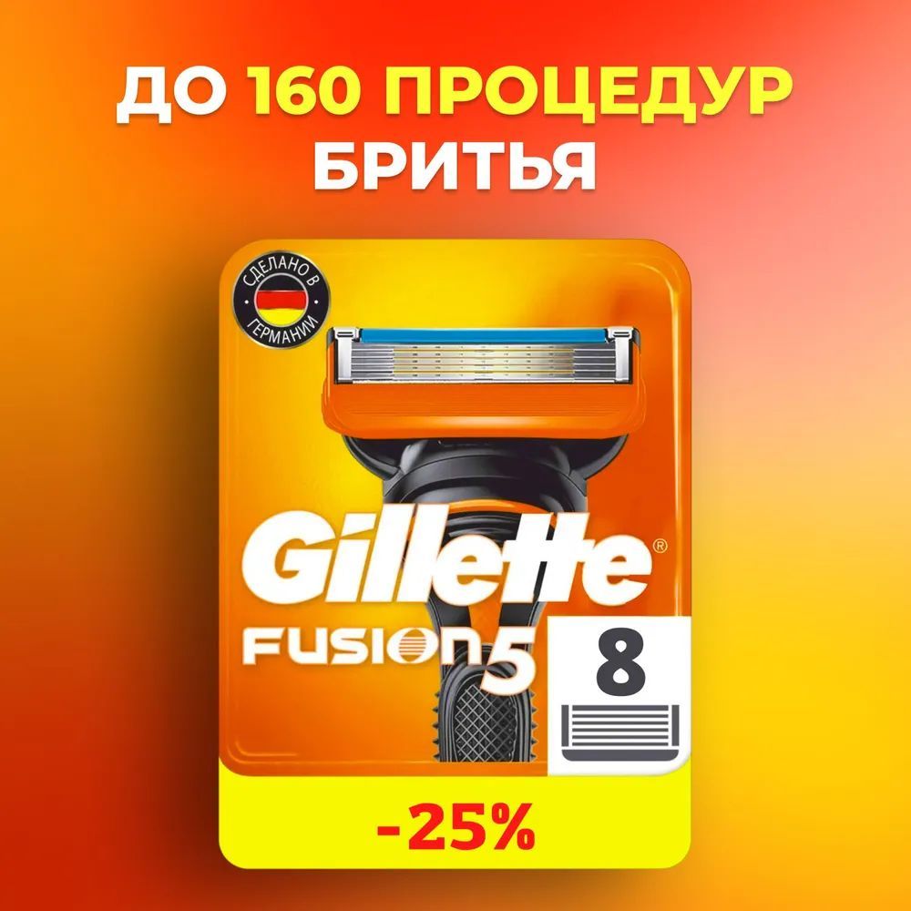 СменныеКассетыДляМужскойБритвыGilletteFusion5,с5лезвиями,cточнымтриммеромдлятруднодоступныхмест,длягладкогобритьянадолго,8шт