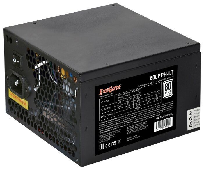 ExeGateБлокпитаниякомпьютераБлокпитания600PPH-LT80PLUS600W80+,600Вт