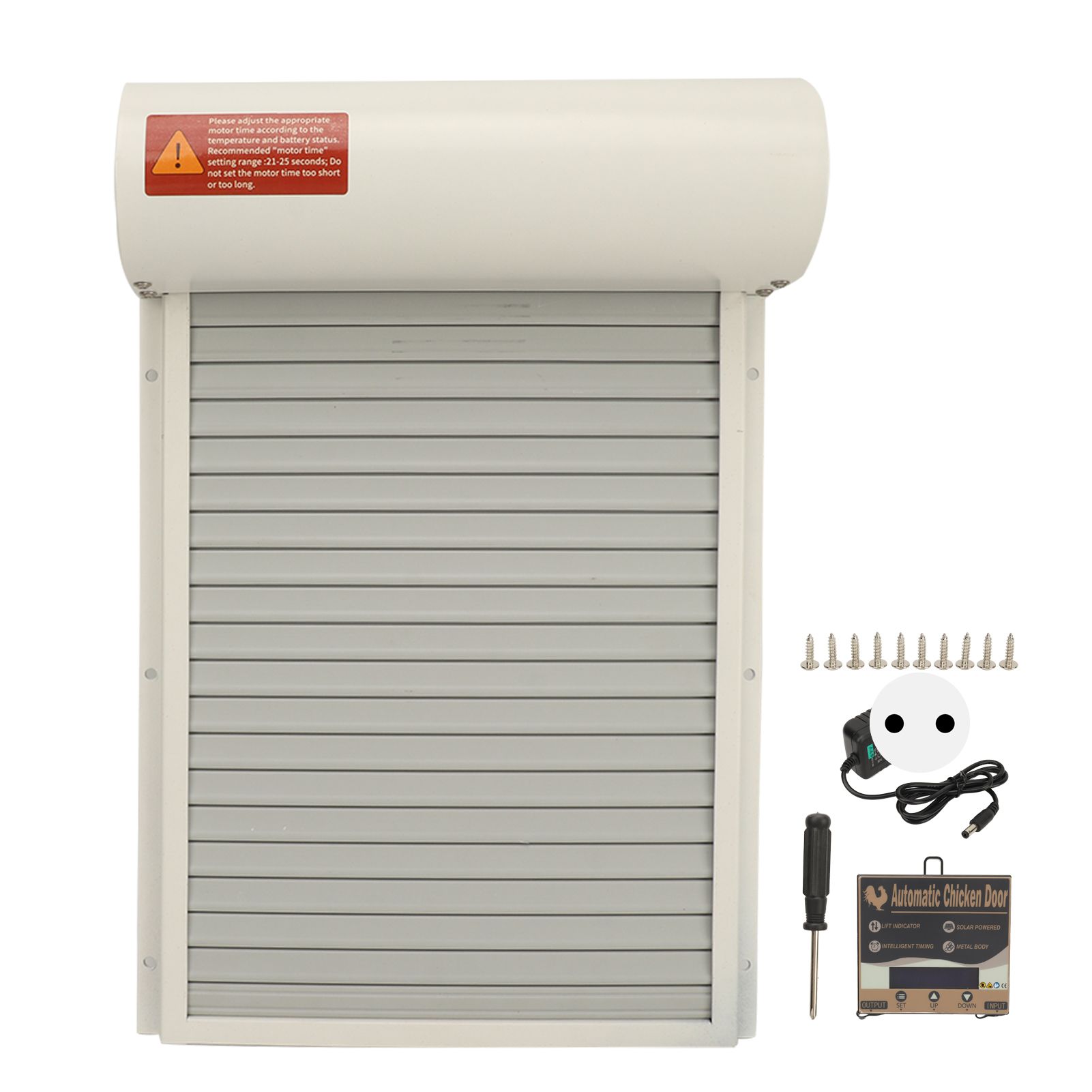 Металлическая рулонная дверь курятника с таймером