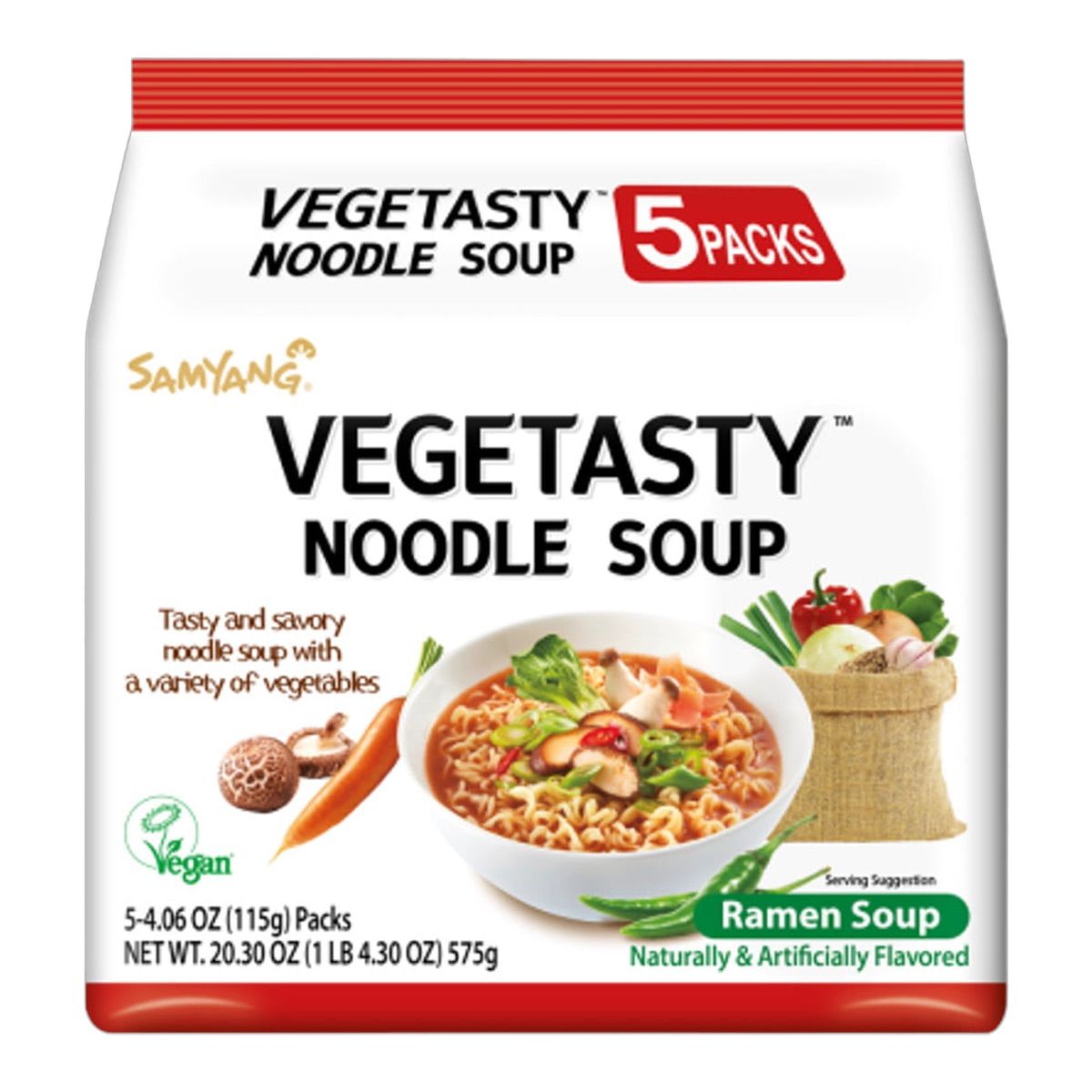 Лапша быстрого приготовления Vegetasty с овощами Samyang, пачка 115 г х 5  шт - купить с доставкой по выгодным ценам в интернет-магазине OZON  (1232630292)