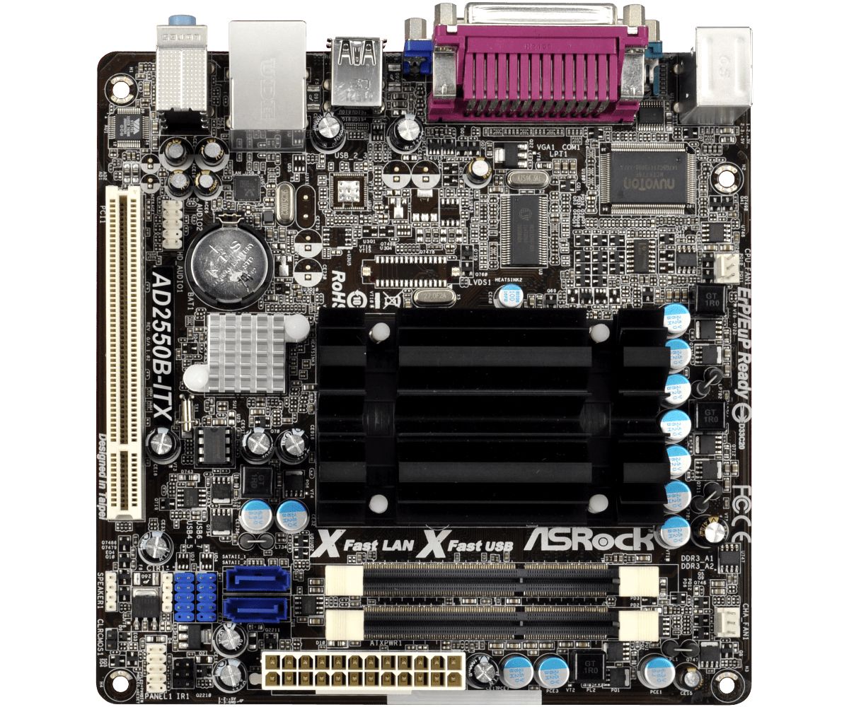 ASRockAD2550B-ITXМатеринскаяплатаITXсовстроеннымпроцессоромдлясборкисуперкомпактныхбесшумныхсистем