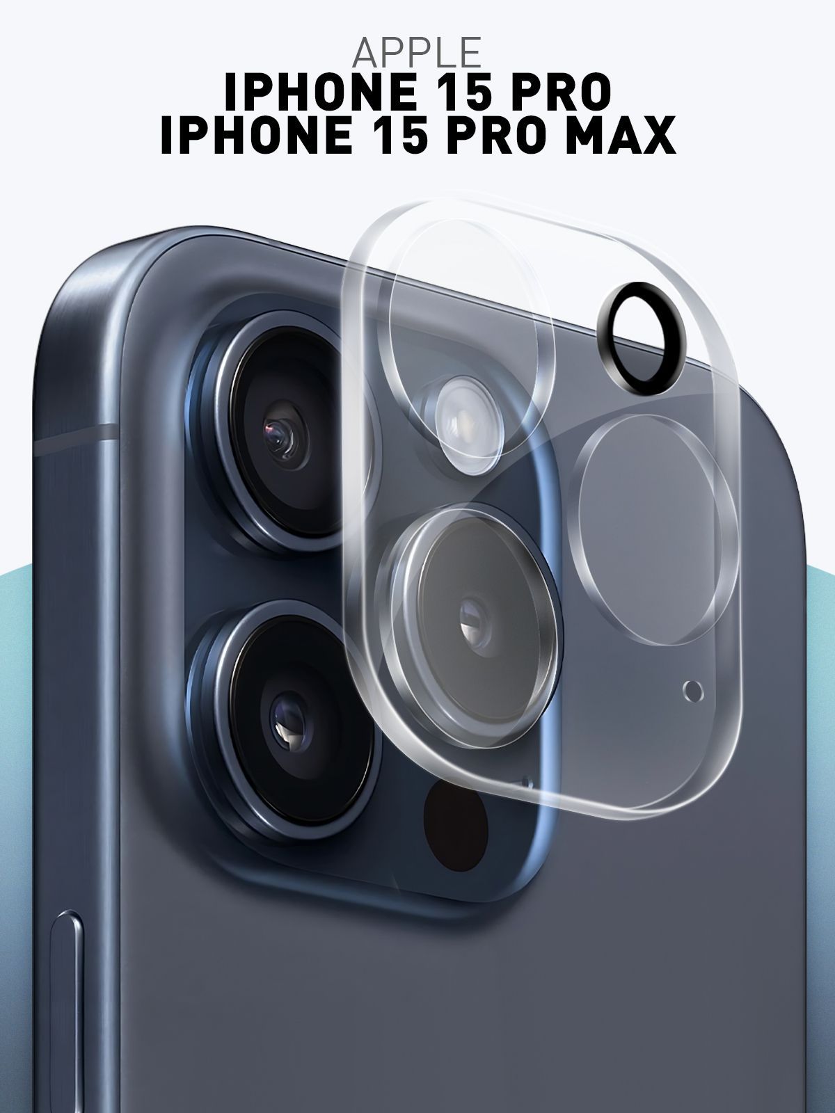 Стекло на камеру для Apple iPhone 15 Pro и iPhone 15 Pro Max (Эпл Айфон 15  Про и 15 Про Макс), прозрачное защитное стекло ROSCO на блок камеры телефона