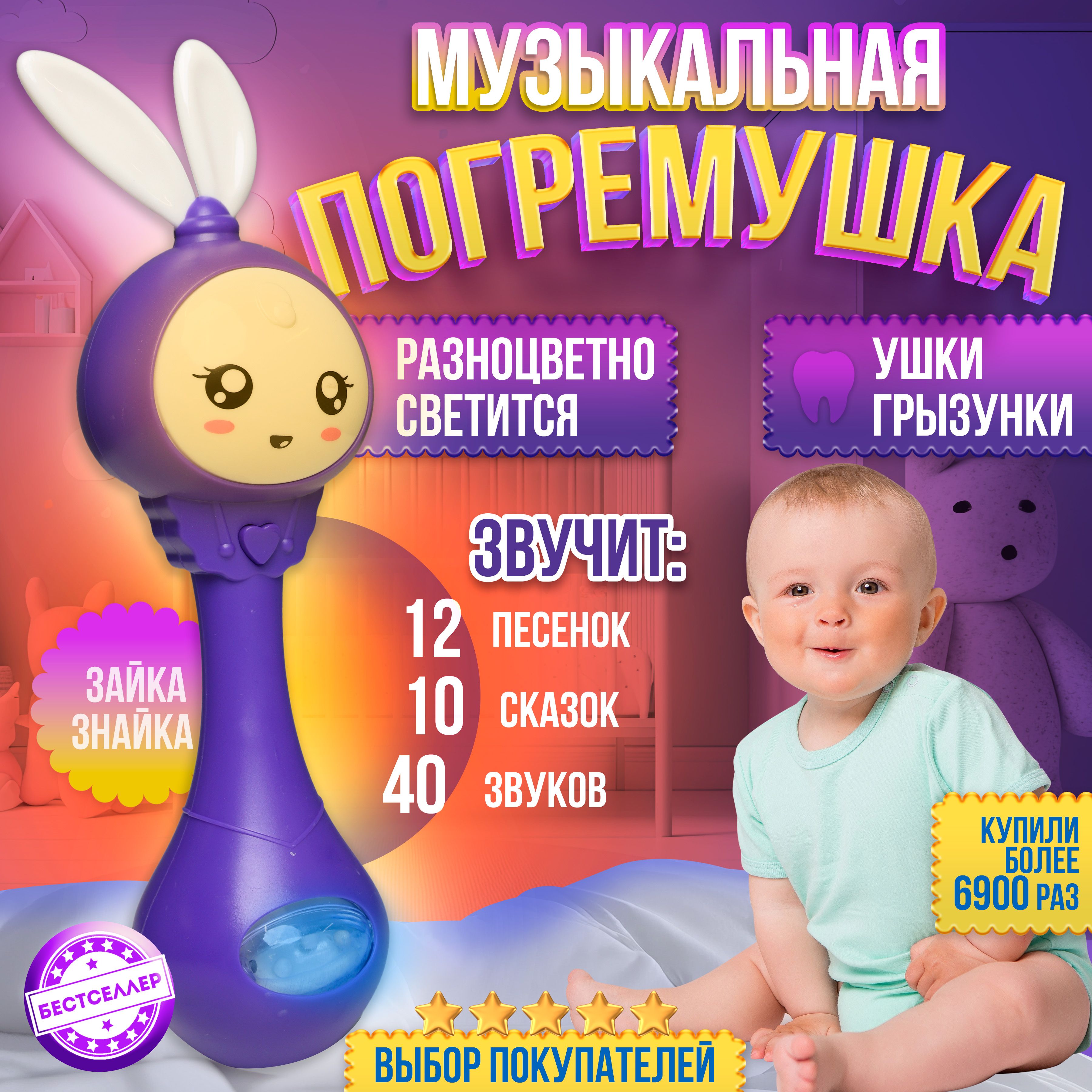 Интерактивная музыкальная игрушка Умный Малыш, цвет фиолетовый /  Силиконовый грызунок - прорезыватель для зубов малышей - купить с доставкой  по выгодным ценам в интернет-магазине OZON (567305812)