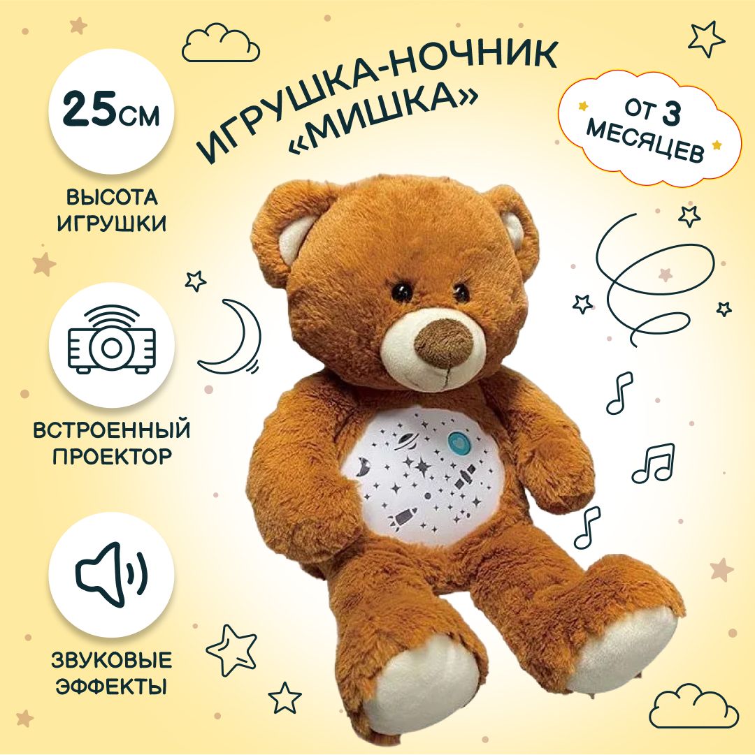 Мягкая игрушка Ночник Мишка с белым шумом, музыкальная игрушка, с  проектором, со звуком - купить с доставкой по выгодным ценам в  интернет-магазине OZON (1411660429)