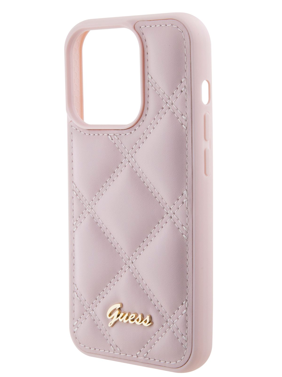 Чехол Guess PU Quilted на Apple iPhone 15 Pro / для Айфон 15 Про из  экокожи, стеганый, с защитой камеры, с металлическим логотипом Script metal  logo, розовый - купить с доставкой по