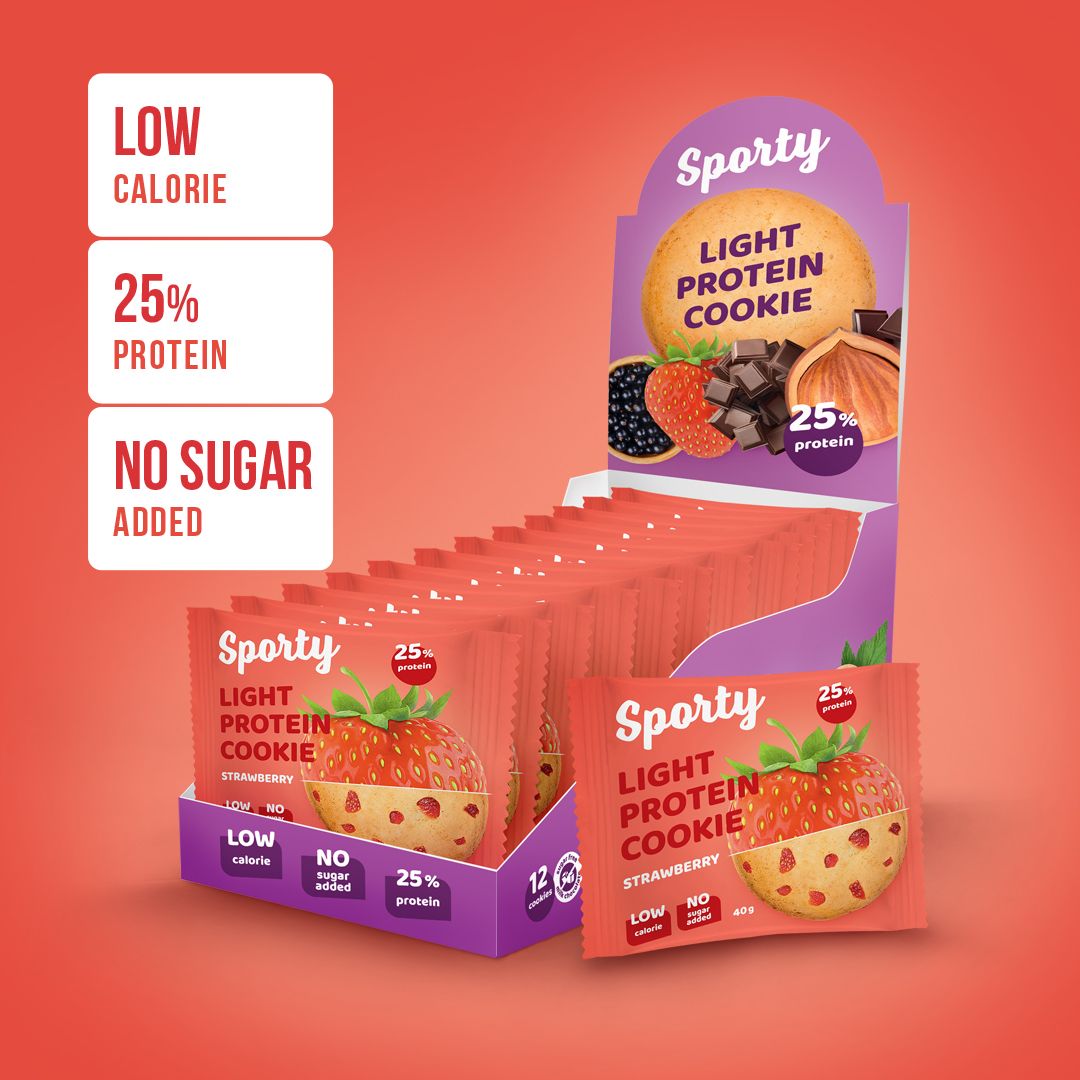Печенье спорти. Sporty Light Protein cookie 40г. Протеиновое печенье sporty 12 шт. Sporty Protein Light клубника. Протеиновое печенье sporty Protein Light.