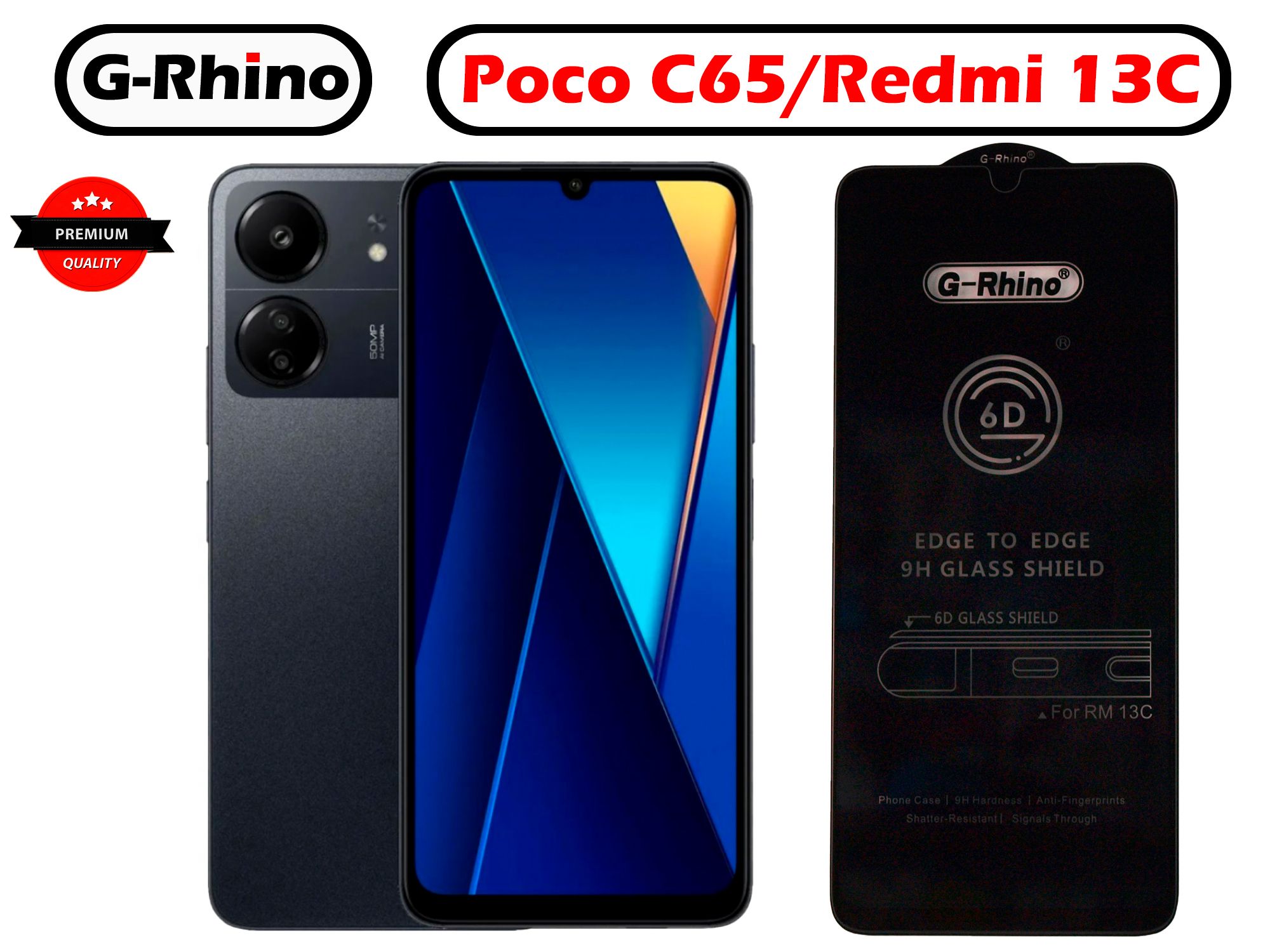 Защитное стекло G-Rhino для Redmi 13C / Poco C65 Закаленная прозрачная  защита 9H на экран для смартфона / Противоударная бронь на дисплей телефона  Сяо Ми от падений - купить с доставкой по