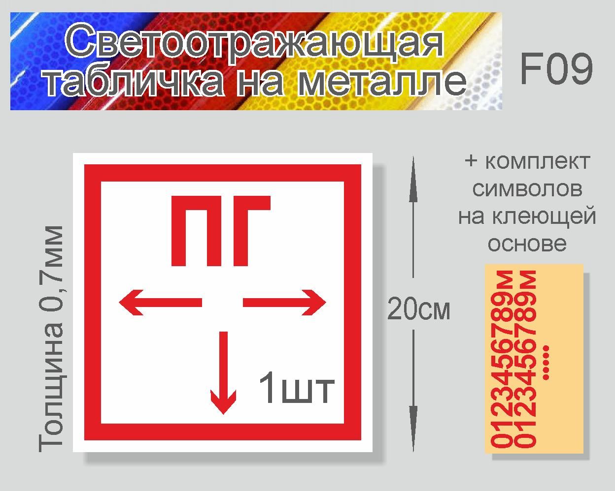 Табличка "Знак Пожарный гидрант" F-09 металл 0,7мм светоотр. 200х200мм. 1 шт.