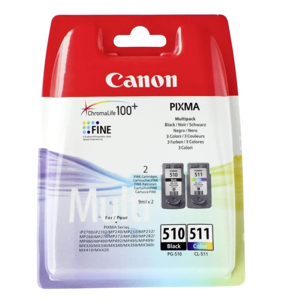 CanonКомплекткартриджейКартриджCanonPG-510+CL-511-труйныйкартриджCanon,черный+цветной,оригинал,НаборCMYK,1шт