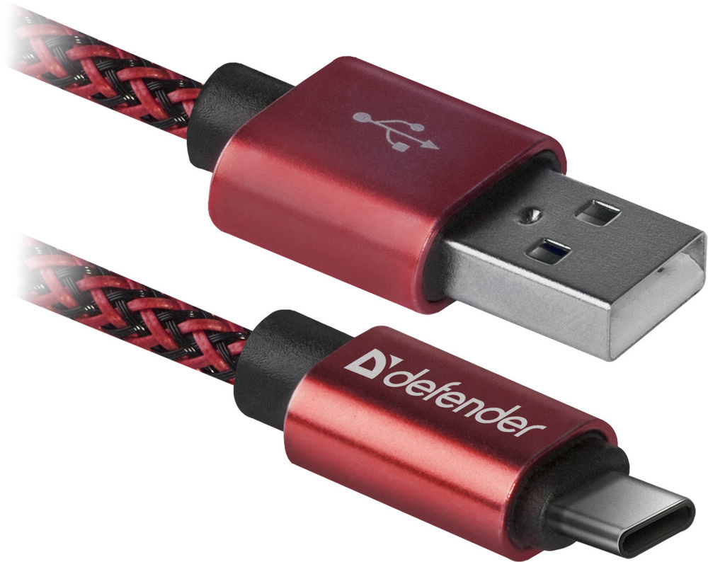Кабель для зарядки телефона USB Type C Defender PRO, 2.1A, быстрая зарядка QC 3.0 1 метр, красный  #1