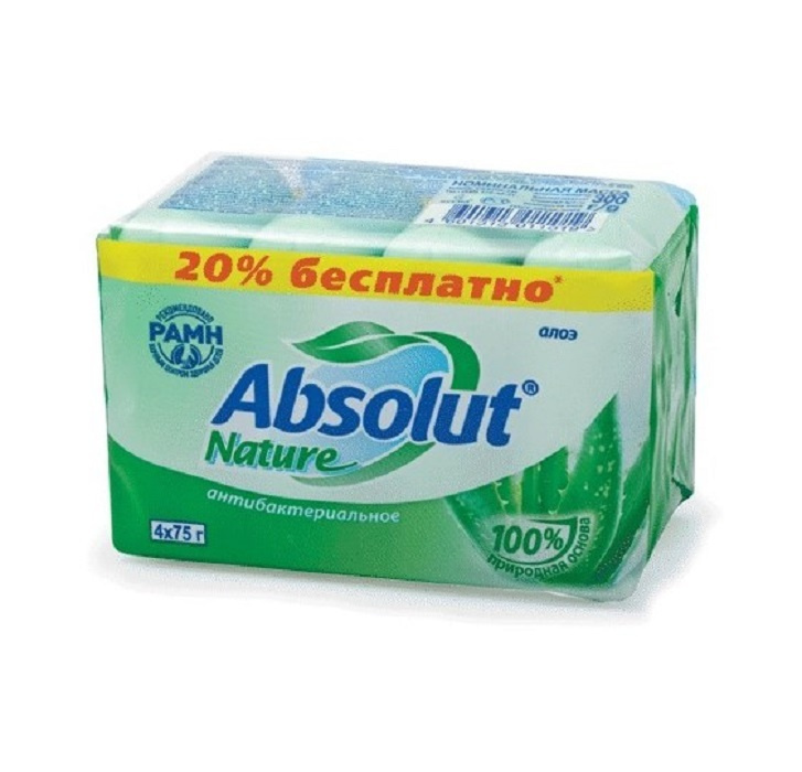 Мыло Absolut (абсолют), комплект 4шт х 75г, алоэ, антибакт, 6065 (4601313011019)