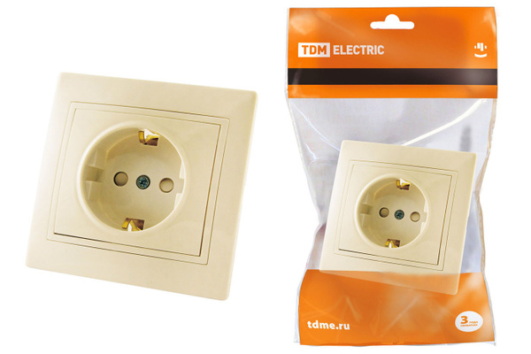 Розетка 2П+З с защитными шторками 16А 250В слоновая кость "Таймыр" TDM ...