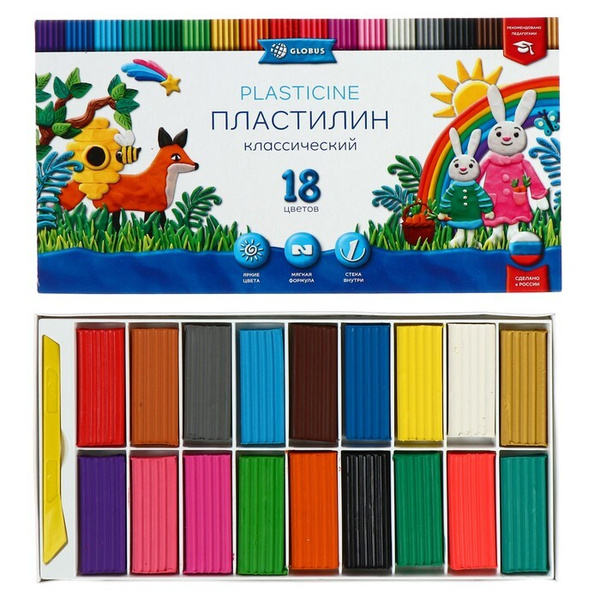 Пластилин "Классический", 18 цветов, 360 г, со стеком - купить с ...