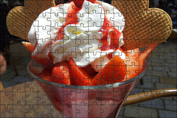 Магнитный пазл 27x18см."Мороженое, клубника, клубника чашки" на ...
