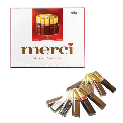 Конфеты шоколадные MERCI (Мерси), ассорти, 250 г, картонная коробка ...