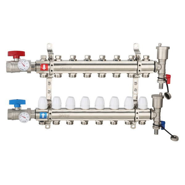 Коллектор регулируемый с запорными клапанами из латуни Gappo G425.8 8 ...