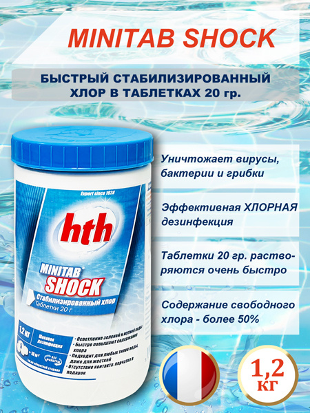 Таблетки для бассейна быстрый стабилизированный хлор hth MINITAB SHOCK ...