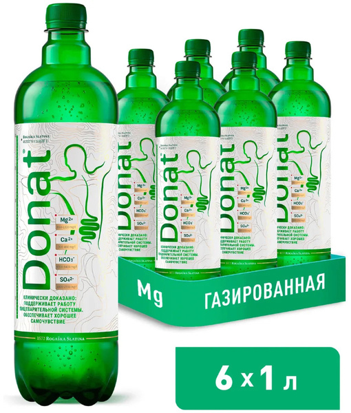 Вода минеральная Donat Mg / Донат газированная ПЭТ 1 л (6 штук ...