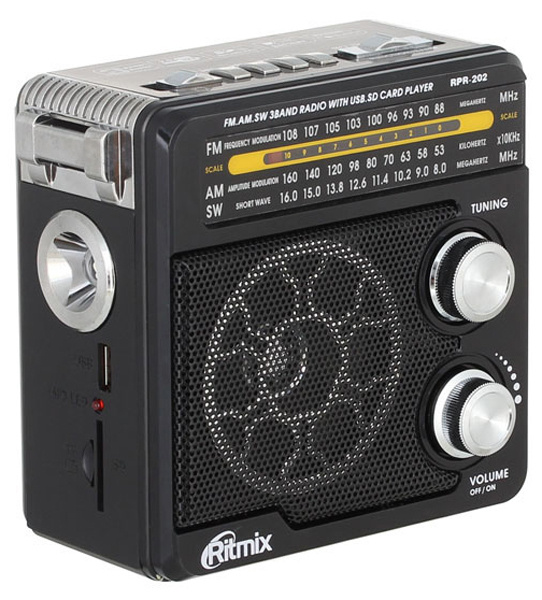 Радиоприемник с фонарем Ritmix RPR-202 Black/черный, FM, USB/micro SD ...