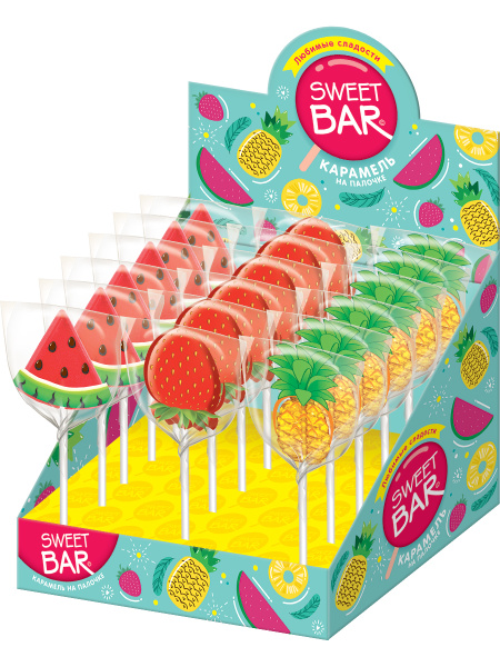 Конфитрейд SWEET BAR Карамель на палочке Микс Фруктов (арбуз, ананас ...