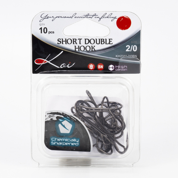 Крючки двойники 10шт для рыбалки KOI Short Double Hook, №2/0, цвет BN ...