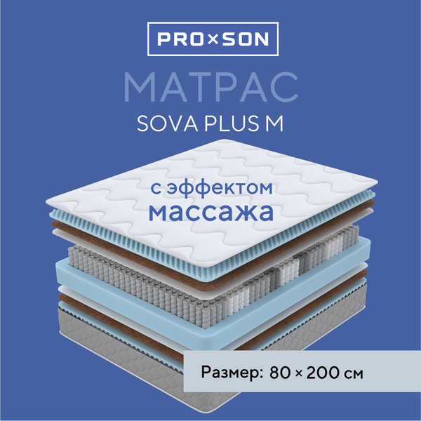 Матрас PROSON Матрас SOVA Plus M, С зональным пружинным блоком, 80 ...