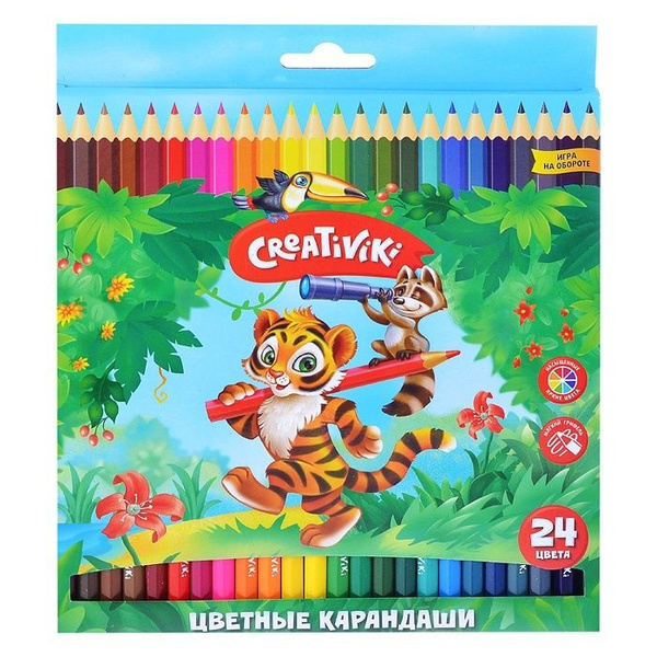 Карандаши цветные Creativiki 24 цвета, шестигранные, дерево (КЦ24КР ...