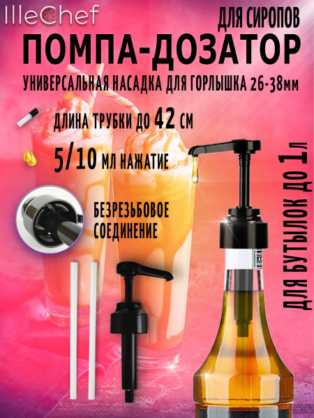 Дозатор для сиропа 5-10 мл универсальный, длина до 42 см, для бутылок ...