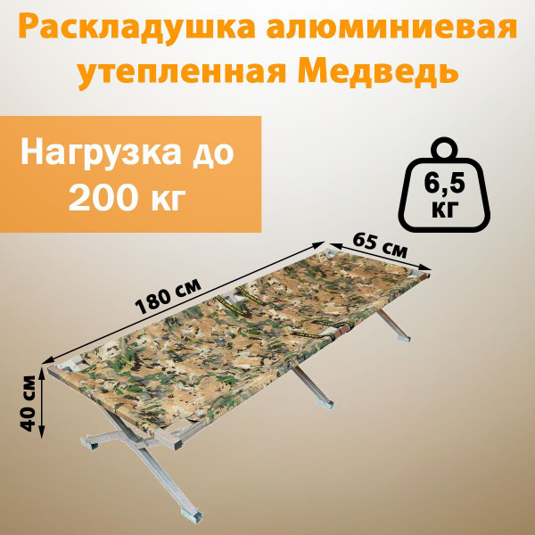 Раскладушка алюминиевая утепленная Медведь 180х65х40 - купить с ...