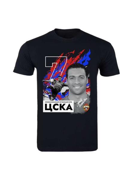 Футболка Мужской, Женский ПФК ЦСКА черный Короткий, размер 50, 52 ...