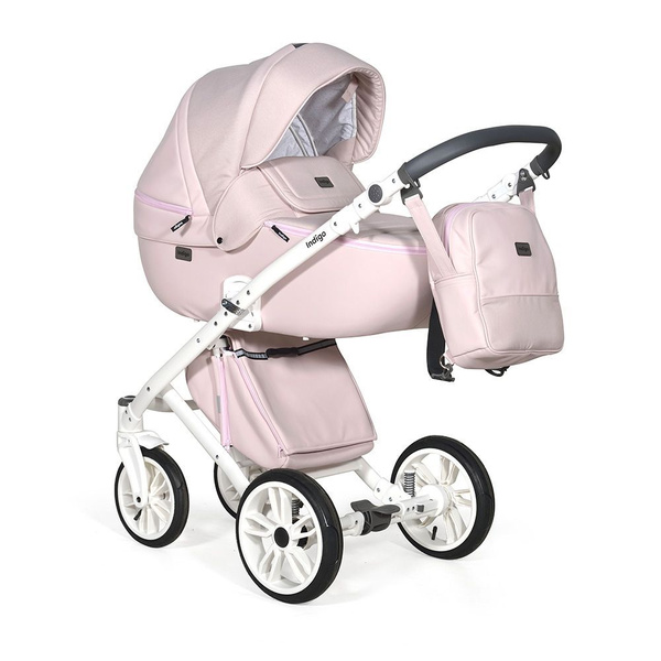 Коляска 2в1 Indigo Baby PORTO po 04 (св.розовая кожа+св.розовый лен ...