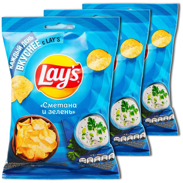 Чипсы Lays "Сметана и зелень" 37 г (маленькая пачка), 3 шт. - купить с ...