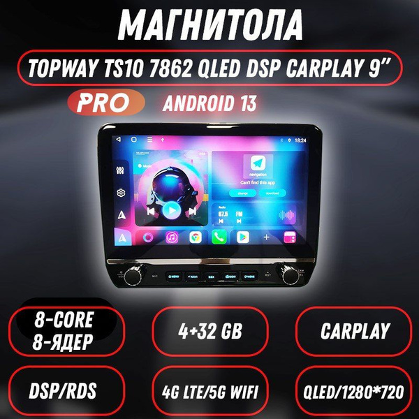 Магнитола TOPWAY TS10 4/32 c крутилками, экран 9 дюймов, 8-ми ядерный ...
