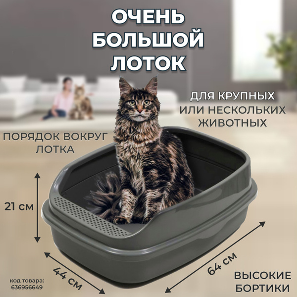 Лоток для кошек большой с высоким бортом, прямоугольный пластиковый ...