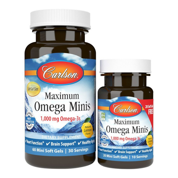 Maximum Омега Minis Carlson labs, Омега-3 Мини капсулы со вкусом лимона ...