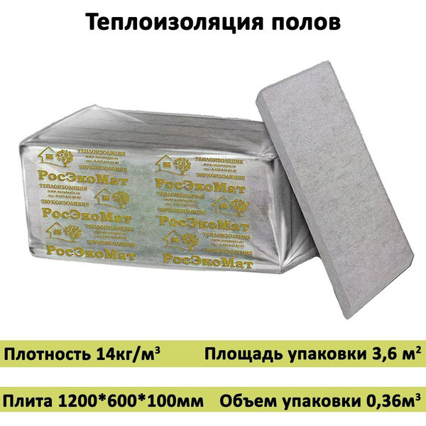 Утеплитель полиэфирный РосЭкоМат ПОЛИЭФ ГОРИЗОНТ 1200х600х100 мм, 5 ...