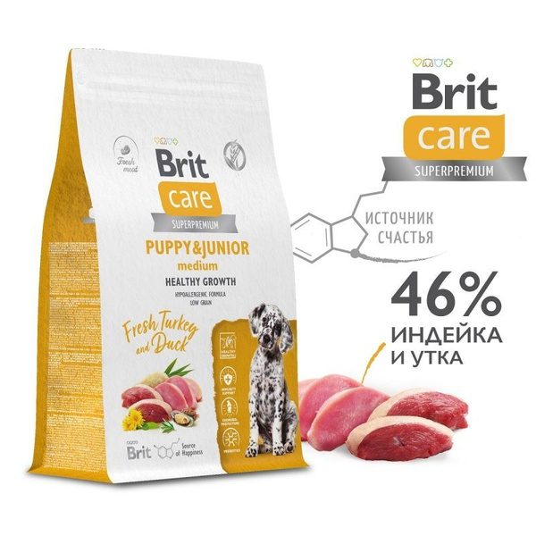Сухой корм Brit Care Dog Puppy&Junior M с индейкой и уткой для щенков ...