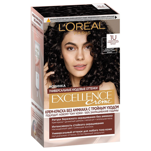 L'Oreal Paris Excellence Краска для волос, тон 1U универсальный черный ...