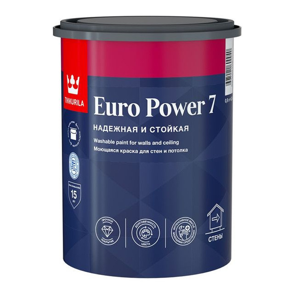 Краска акриловая tikkurila euro power 7 база с для стен и потолков 0,9л ...