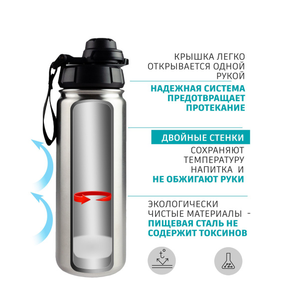 Металлическая спортивная бутылка для воды из пищевой стали термобутылка ...