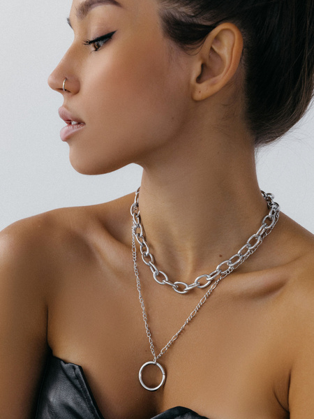 Колье женское на шею цепочка с кулоном бижутерия крупная цепь аксессуар ...